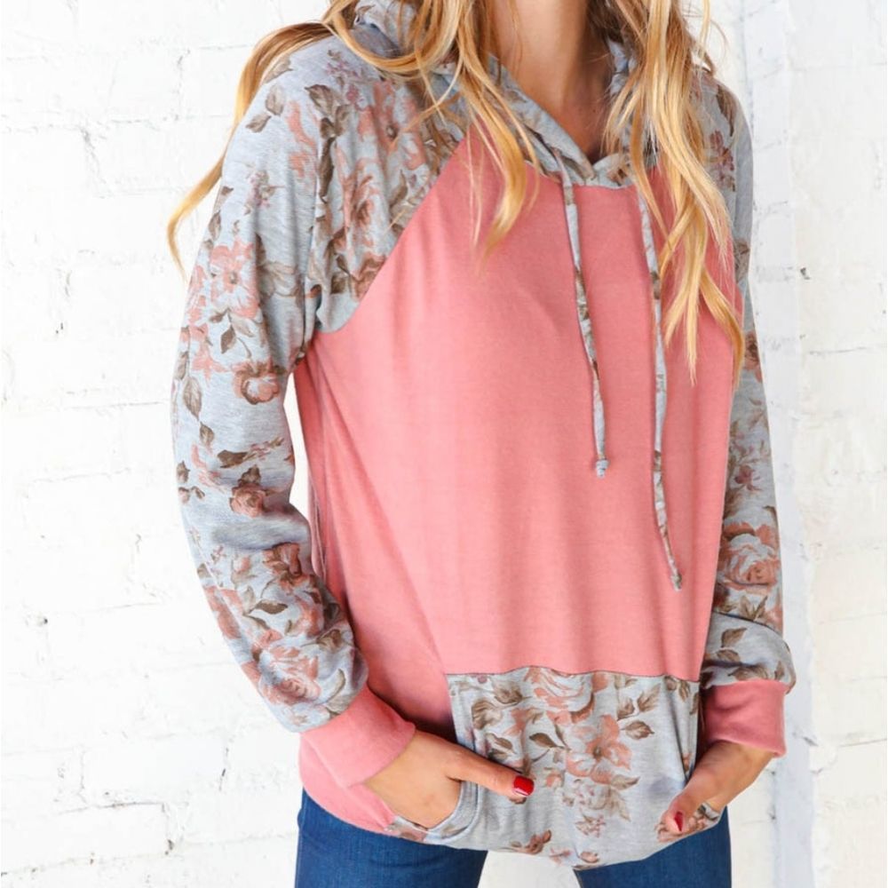 Pink Grey Floral Hoodie